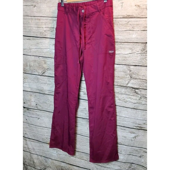 Cherokee Workwear Scrubs Unisex Tapered Leg Drawstring Pants WW140 WIN Wine S - Picture 1 of 8
